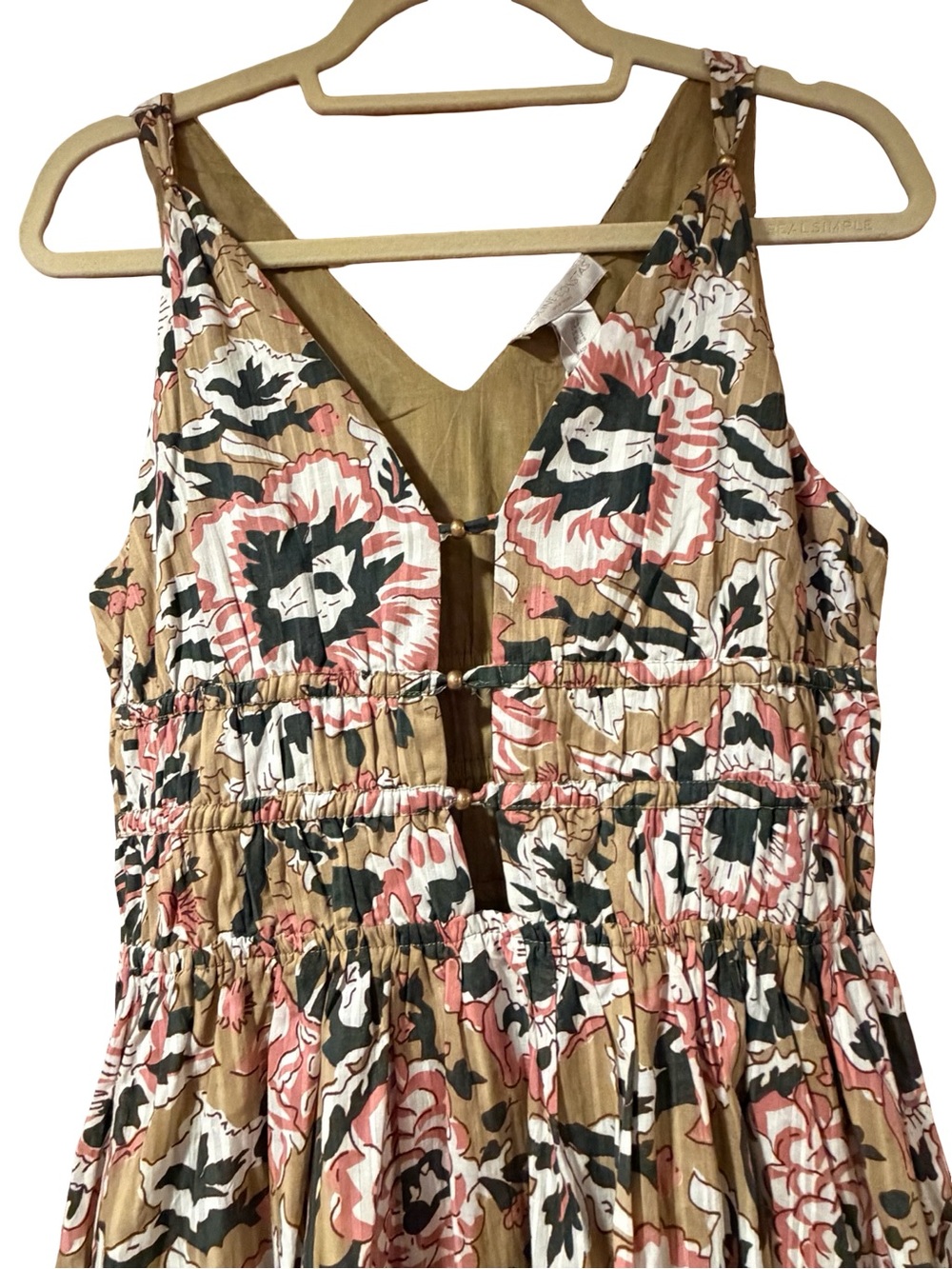 Caroline Constas Floral Botanical Beaded Smocked Maxi Dress Green Cream NWT - Picture 4 of 11